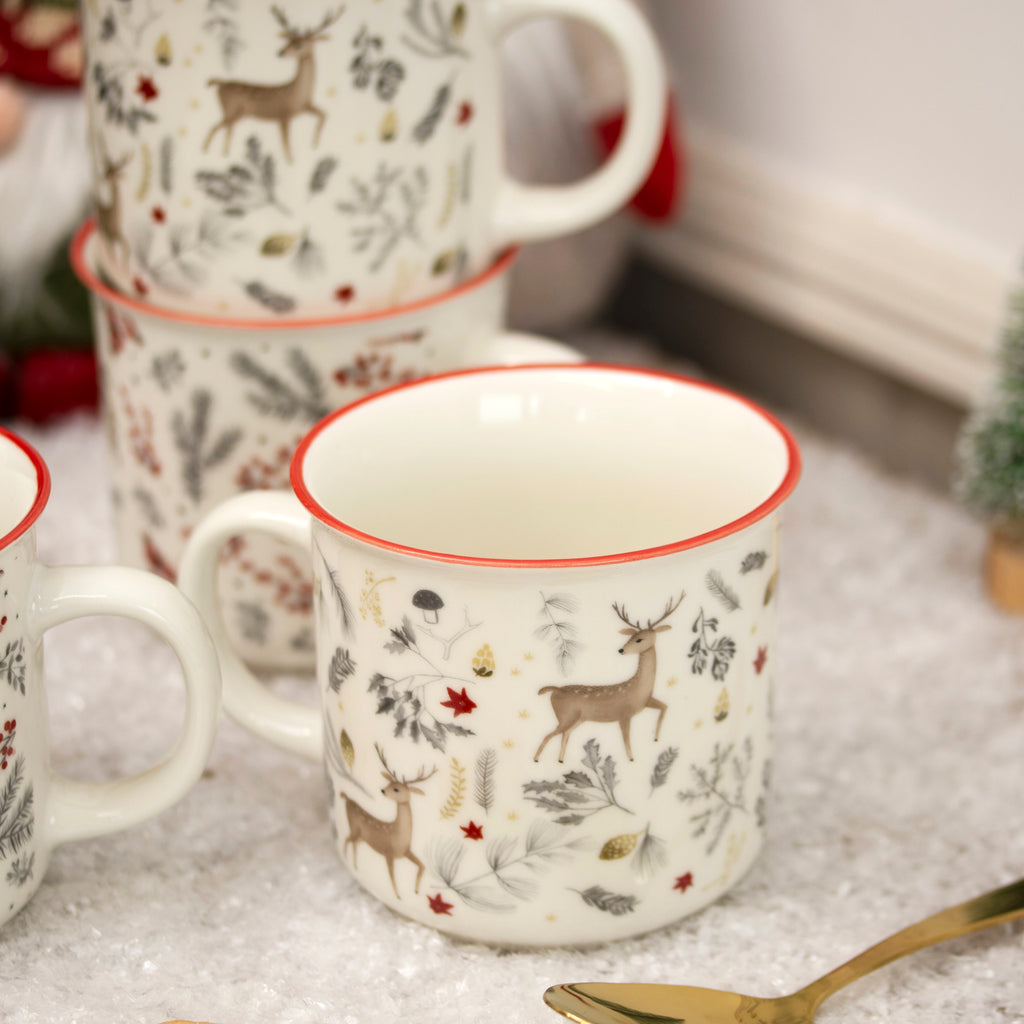 Set Of 4 Woodland Christmas Mugs