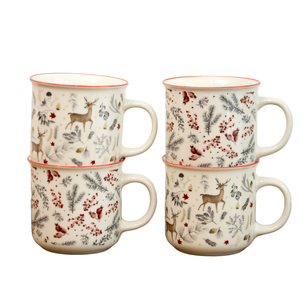 Set Of 4 Woodland Christmas Mugs