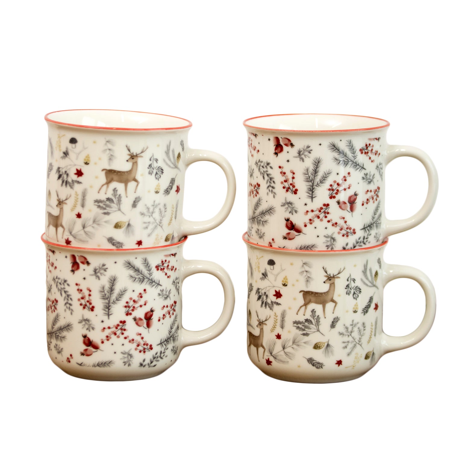 Set Of 4 Woodland Christmas Mugs