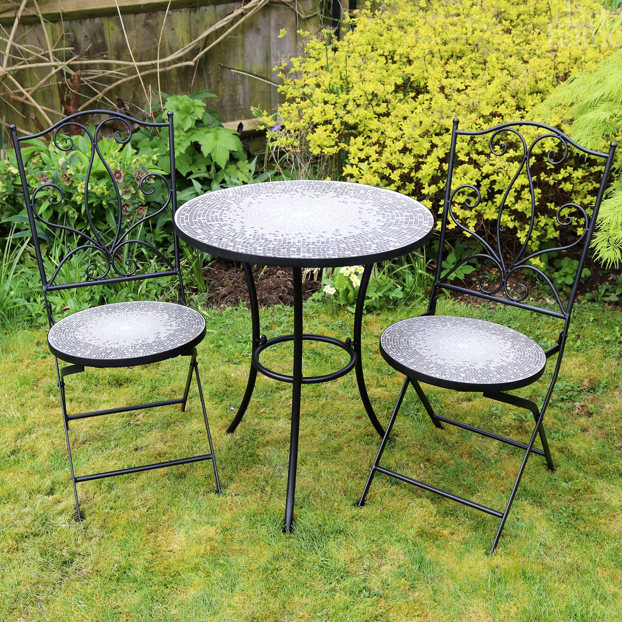 3 Piece Grey Mosaic Garden Bistro Set