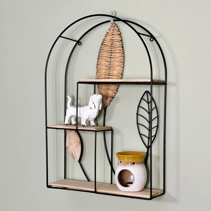 Arched Rattan Leaf Wall Shelf