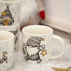 Set Of 4 Grey & Gold Gonk Mugs