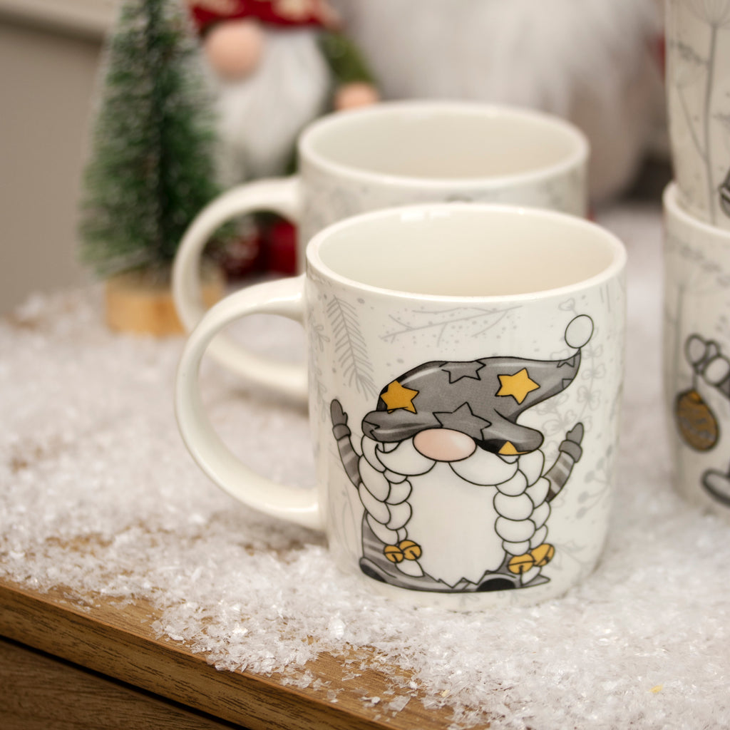 Set Of 4 Grey & Gold Gonk Mugs