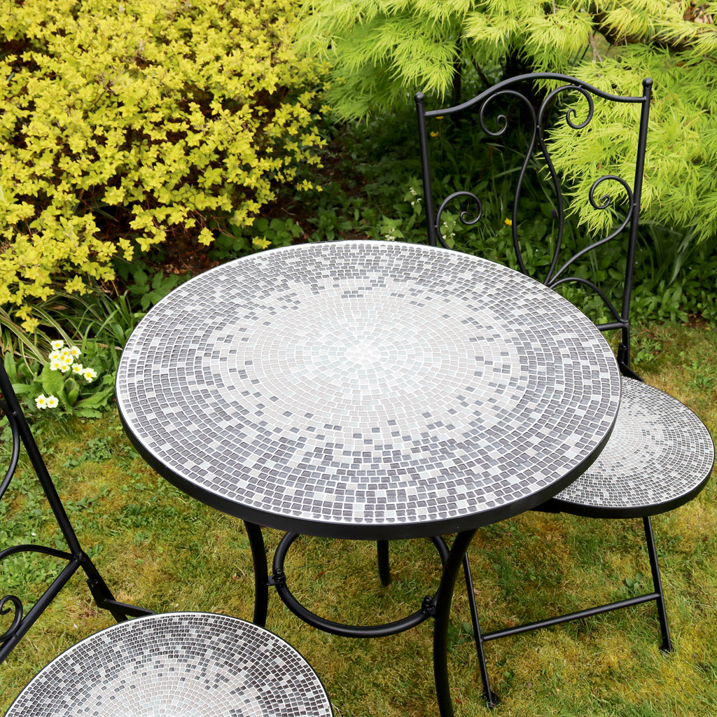 3 Piece Grey Mosaic Garden Bistro Set