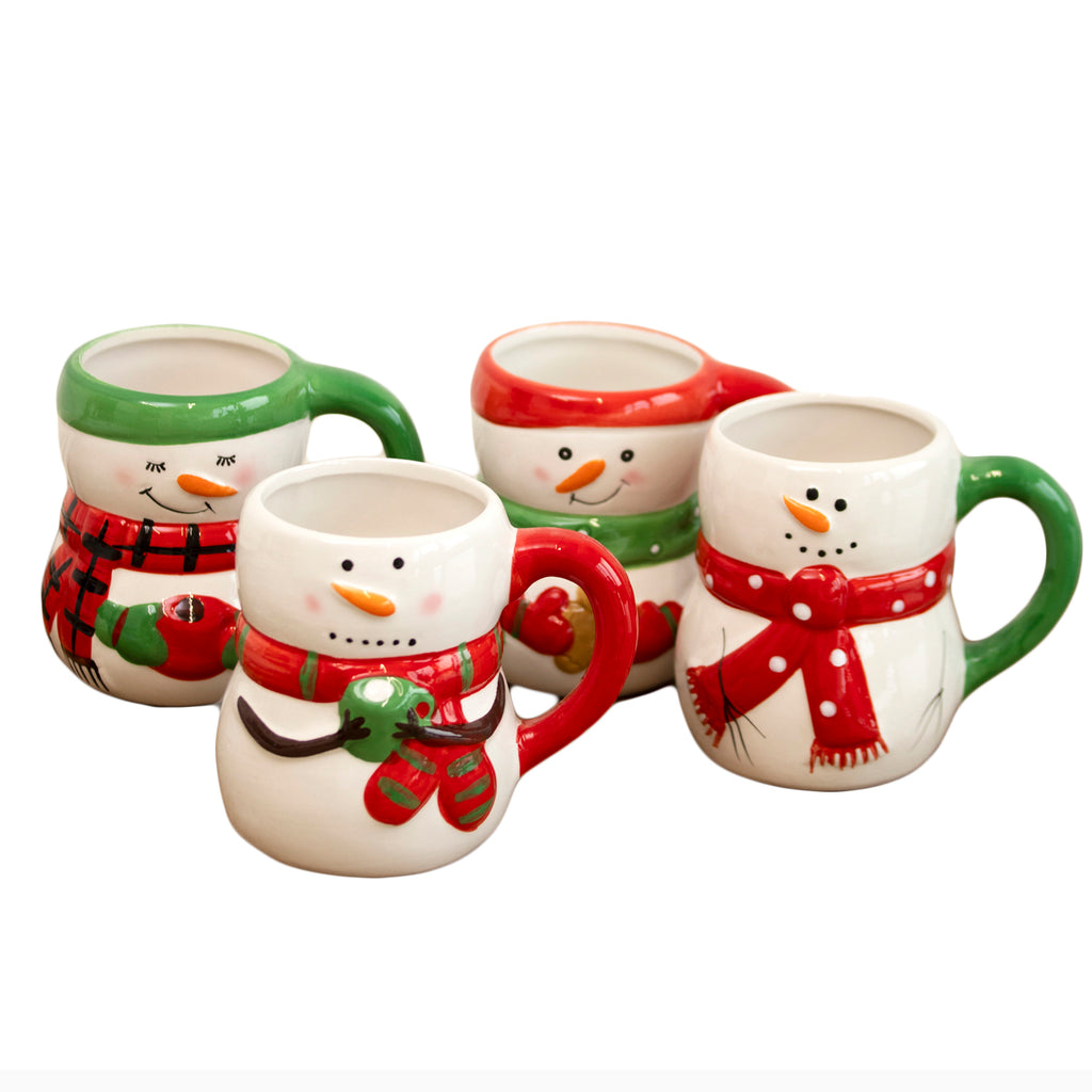 Set Of 4 Christmas Snowman Mugs