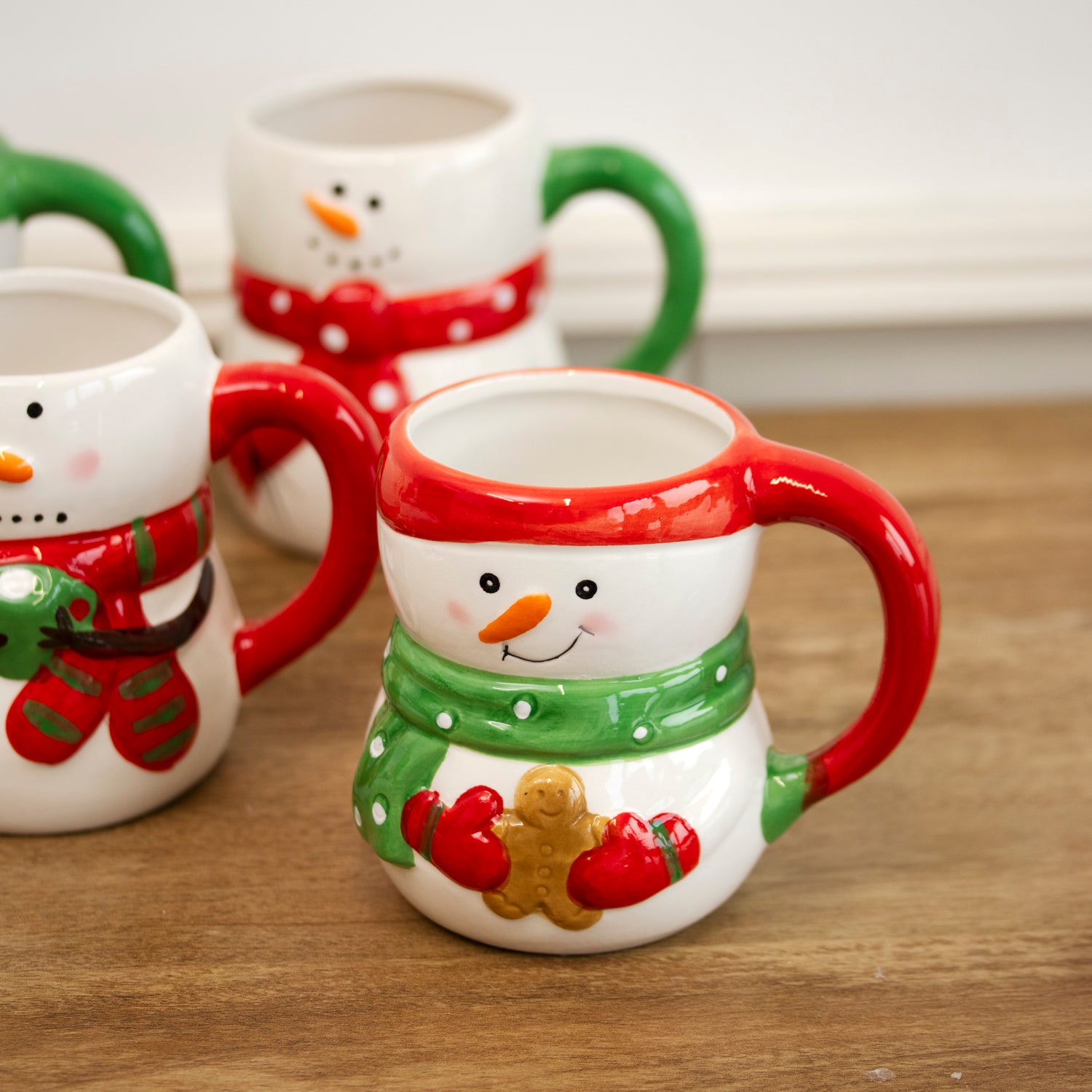 Set Of 4 Christmas Snowman Mugs