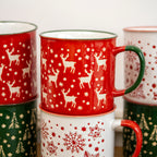 Set of 6 Extra Large Stoneware Christmas Mugs