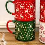 Set of 6 Extra Large Stoneware Christmas Mugs