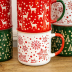 Set of 6 Extra Large Stoneware Christmas Mugs