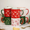 Set of 6 Extra Large Stoneware Christmas Mugs