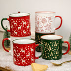 Set of 6 Extra Large Stoneware Christmas Mugs