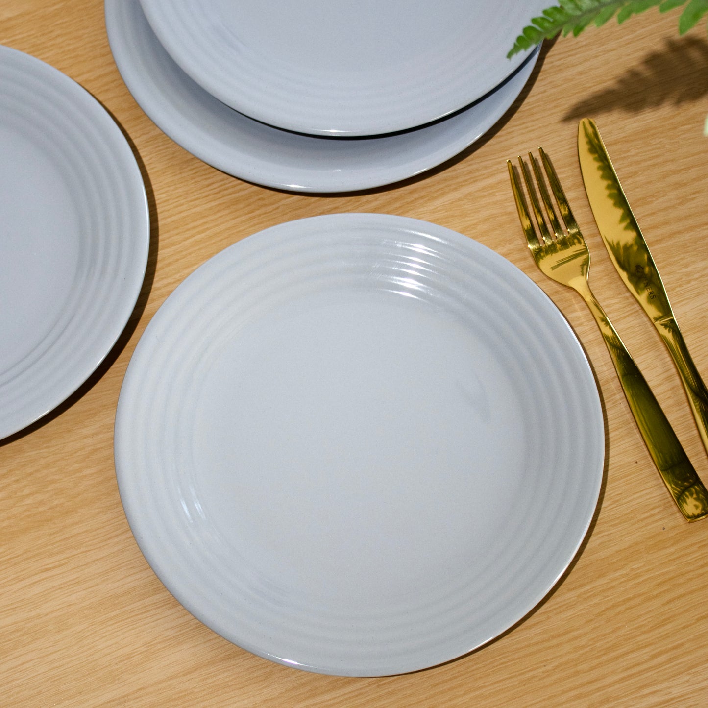 Set Of 4 Grey Ribbed Side Plates