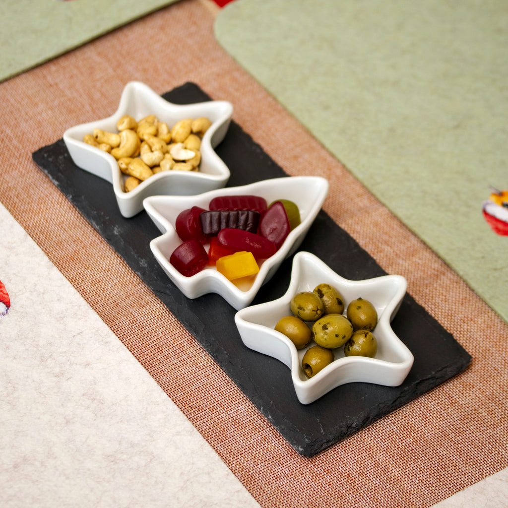 Christmas Star & Tree Serving Dishes On Slate Tray