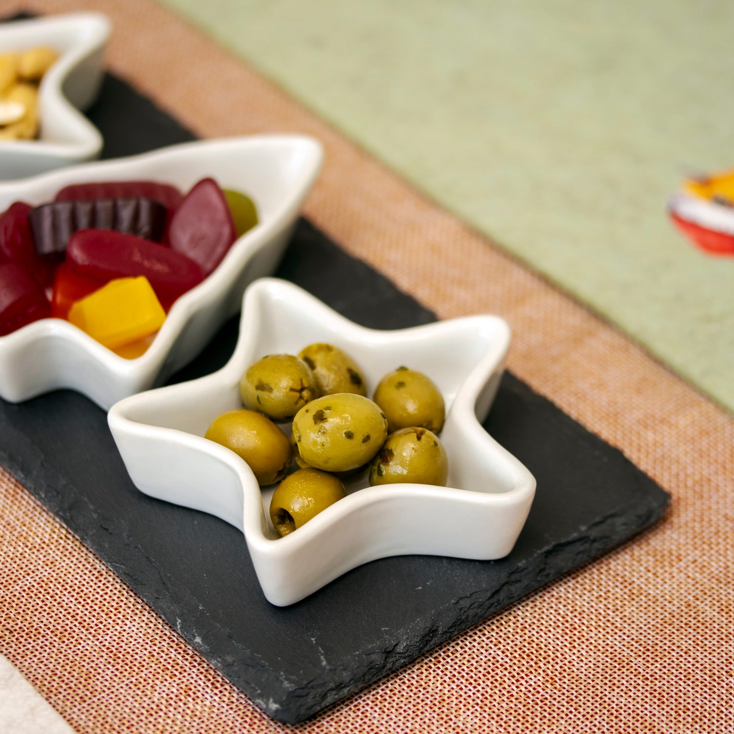 Christmas Star & Tree Serving Dishes On Slate Tray
