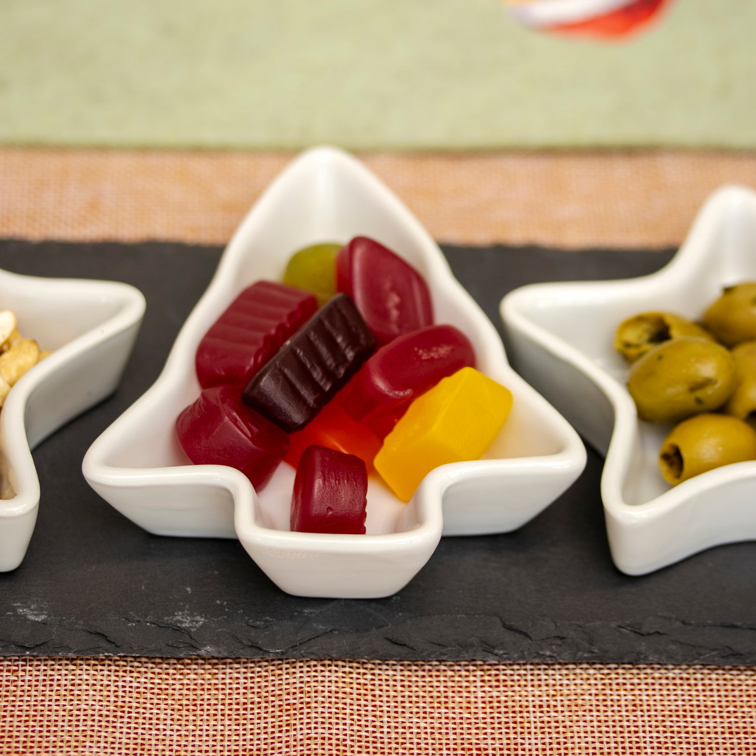 Christmas Star & Tree Serving Dishes On Slate Tray