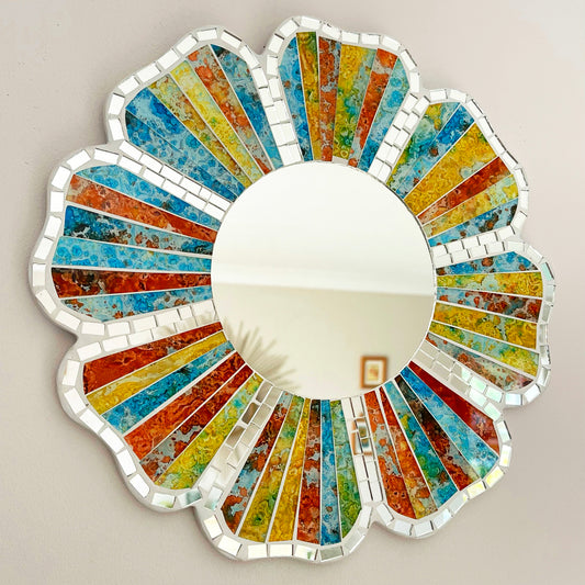 Daisy Flower Rainbow Mosaic Wall Mirror