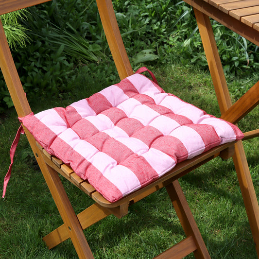 Set Of 2 Striped Pink Outdoor Seat Pads