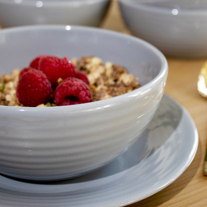 Set of 4 Grey Ribbed Cereal Bowls