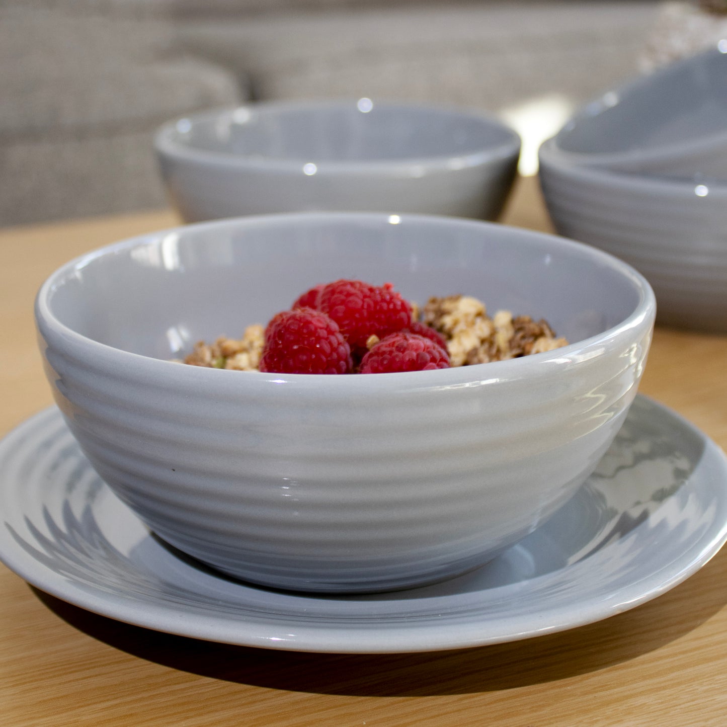 Set of 4 Grey Ribbed Cereal Bowls