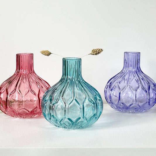 Set Of 3 Paisley Glass Posey Vases