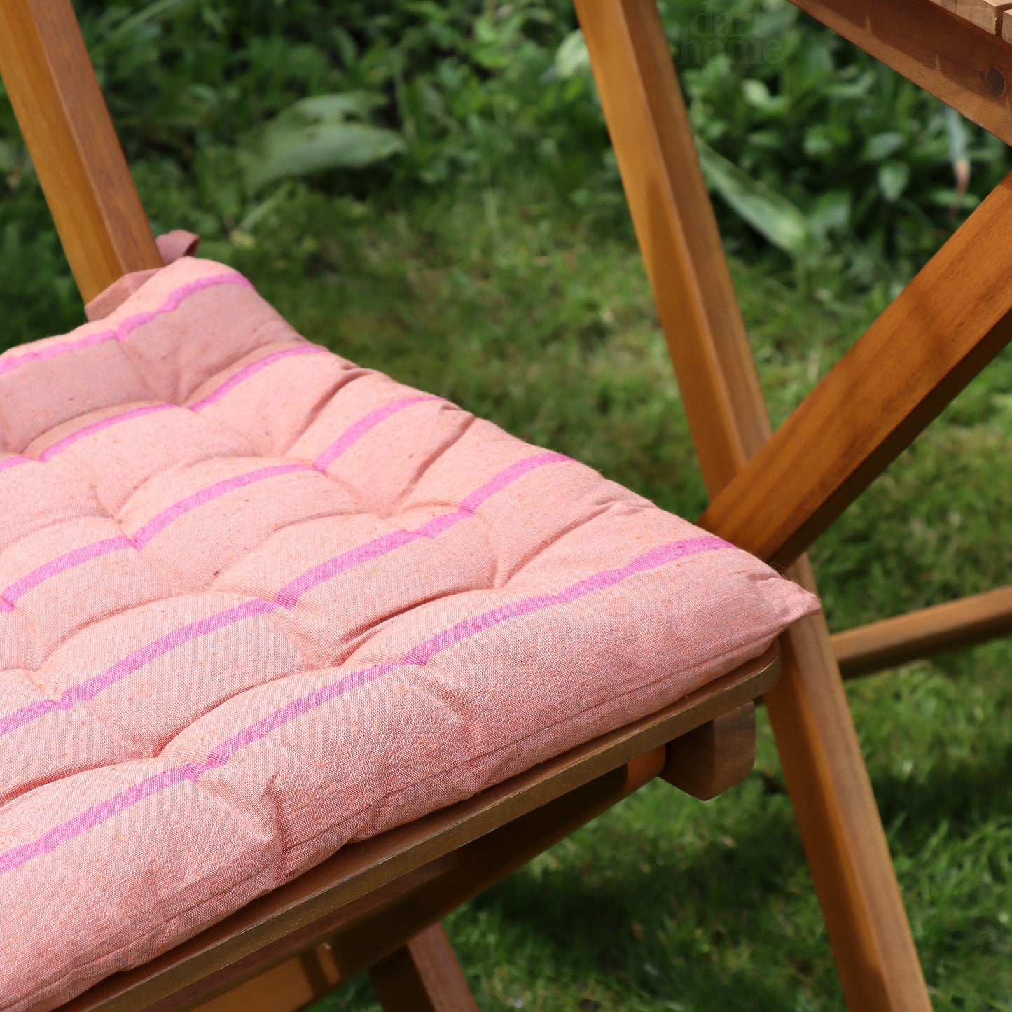 Set Of 2 Striped Peach And Pink Outdoor Seat Pads