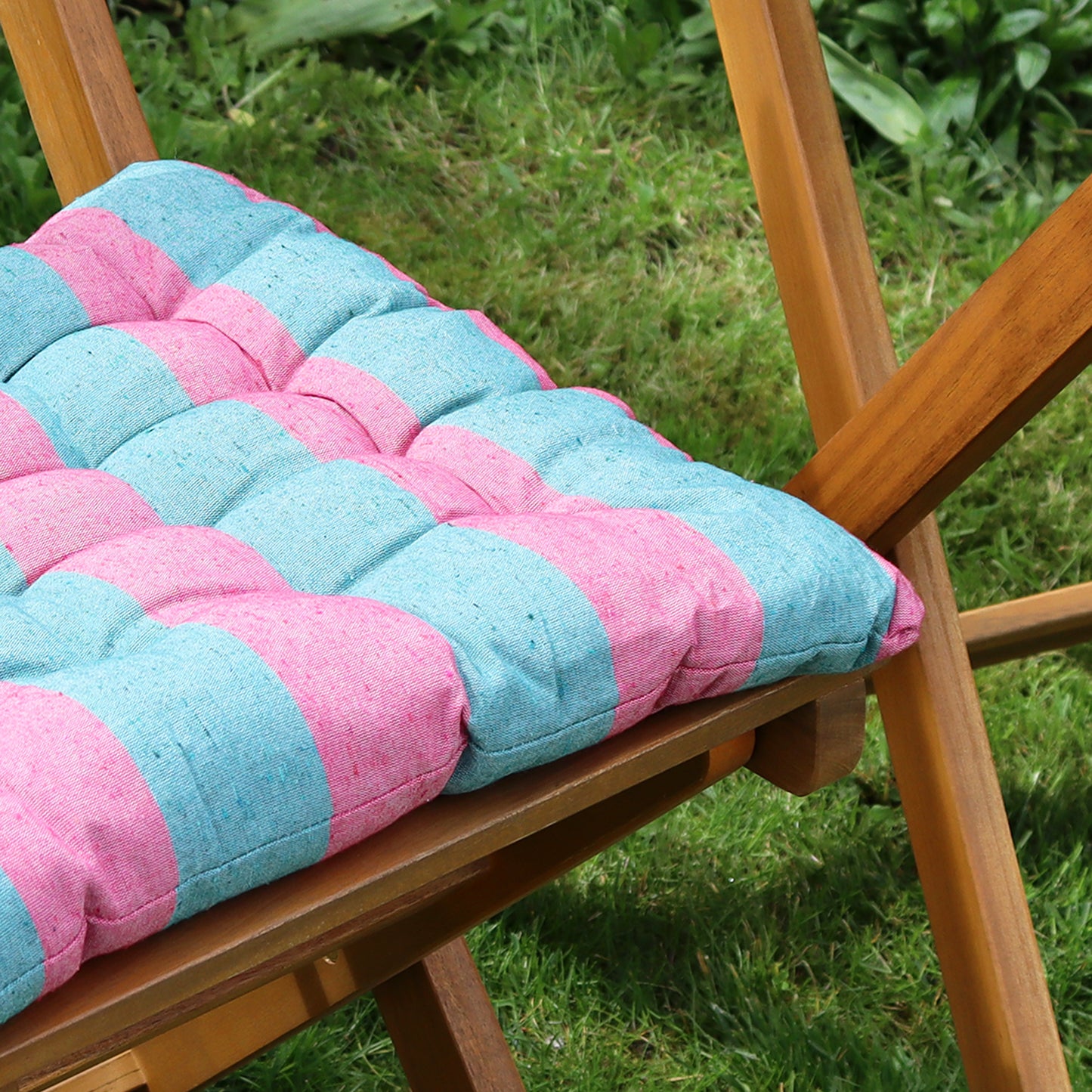Set Of 2 Striped Blue And Pink Outdoor Seat Pads