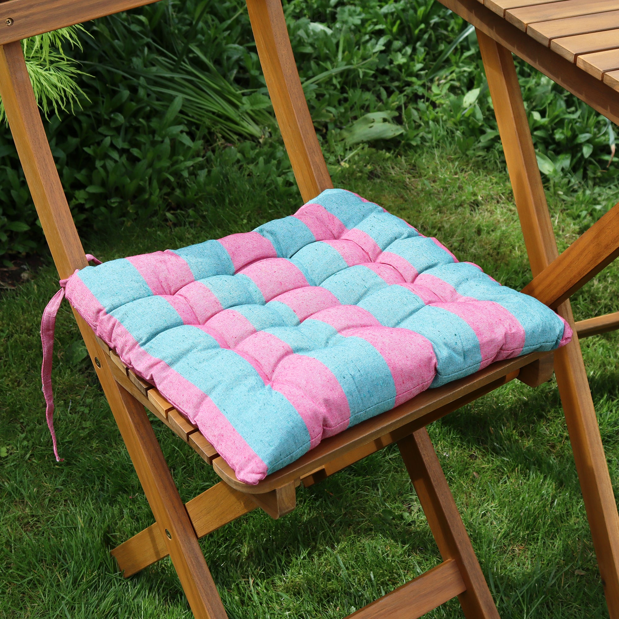 Striped Blue And Pink Outdoor Seat Pad