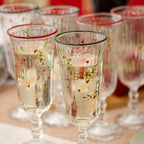 Set Of 6 Christmas Hollyberry Champagne Flutes