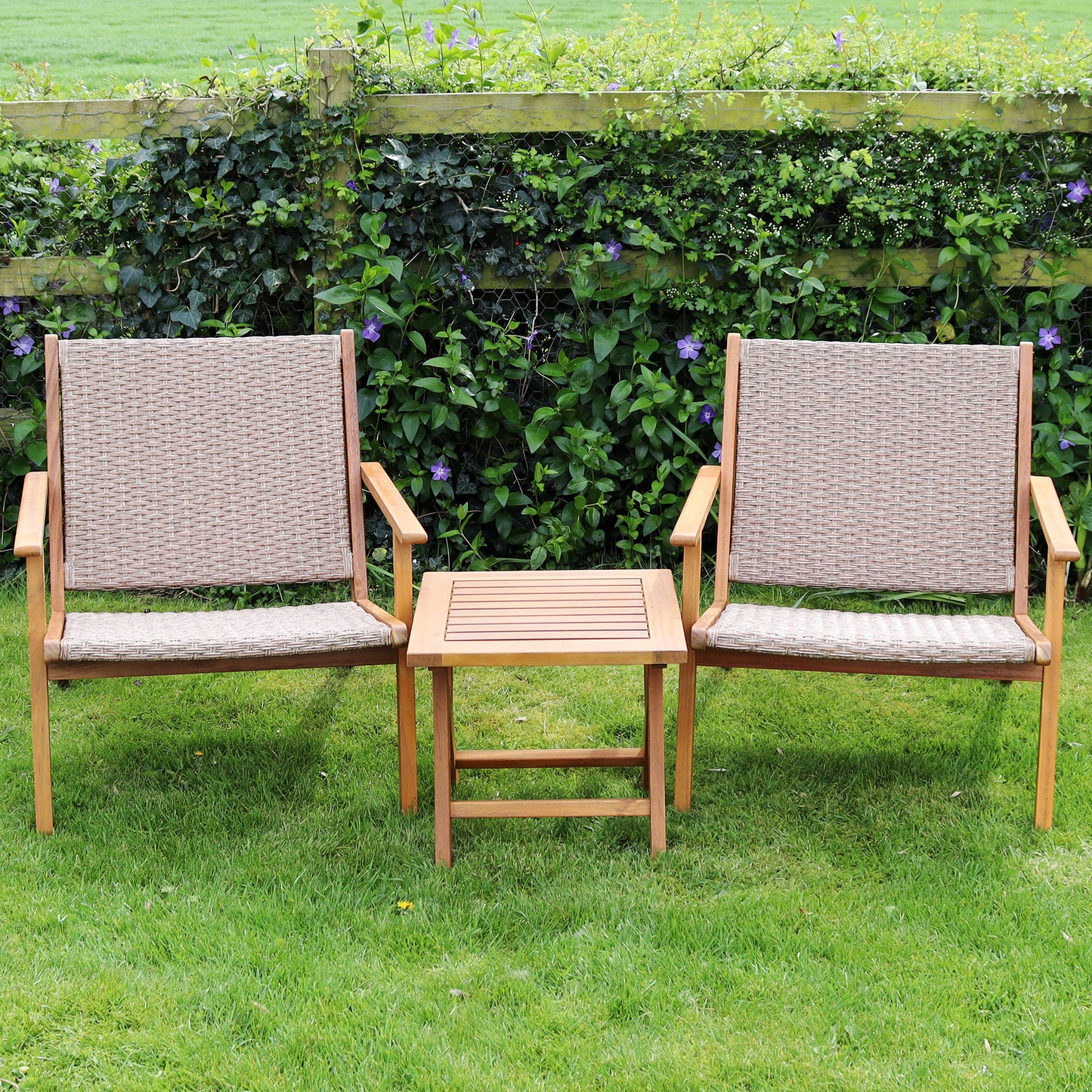 2 Seater Acacia Wood And PP Wicker Garden Bistro Set