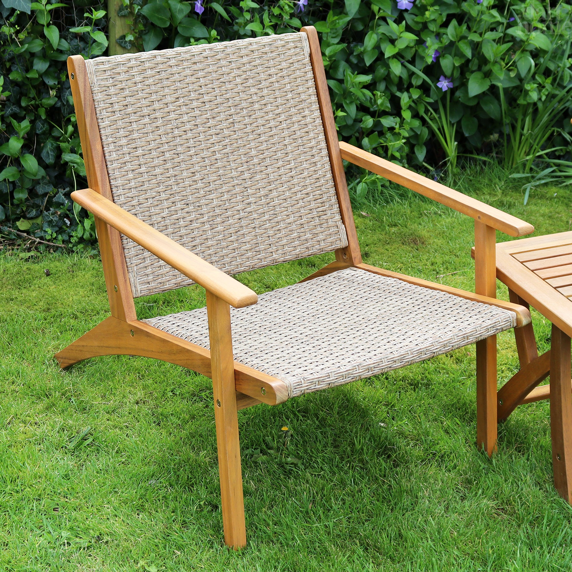 2 Seater Acacia Wood And PP Wicker Garden Bistro Set