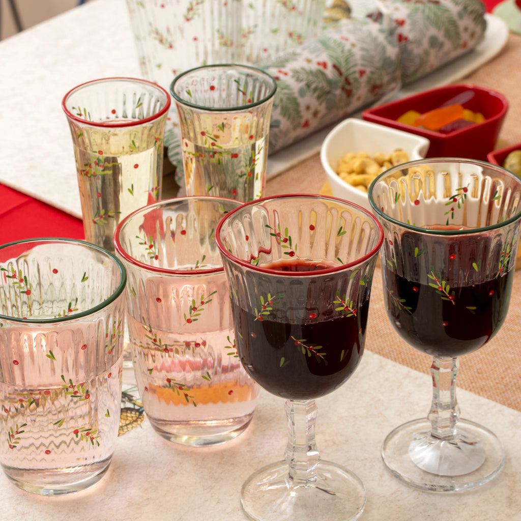 Set Of 6 Christmas Hollyberry Glass Tumblers