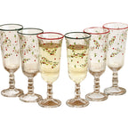 Set Of 6 Christmas Hollyberry Champagne Flutes