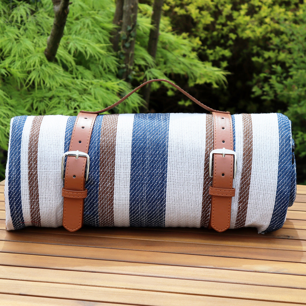Blue And Brown Striped Picnic Blanket