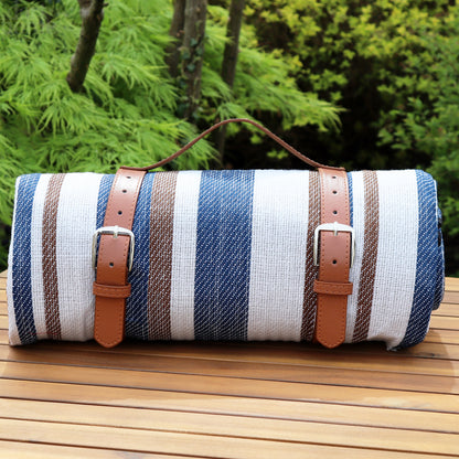 Blue And Brown Striped Picnic Blanket