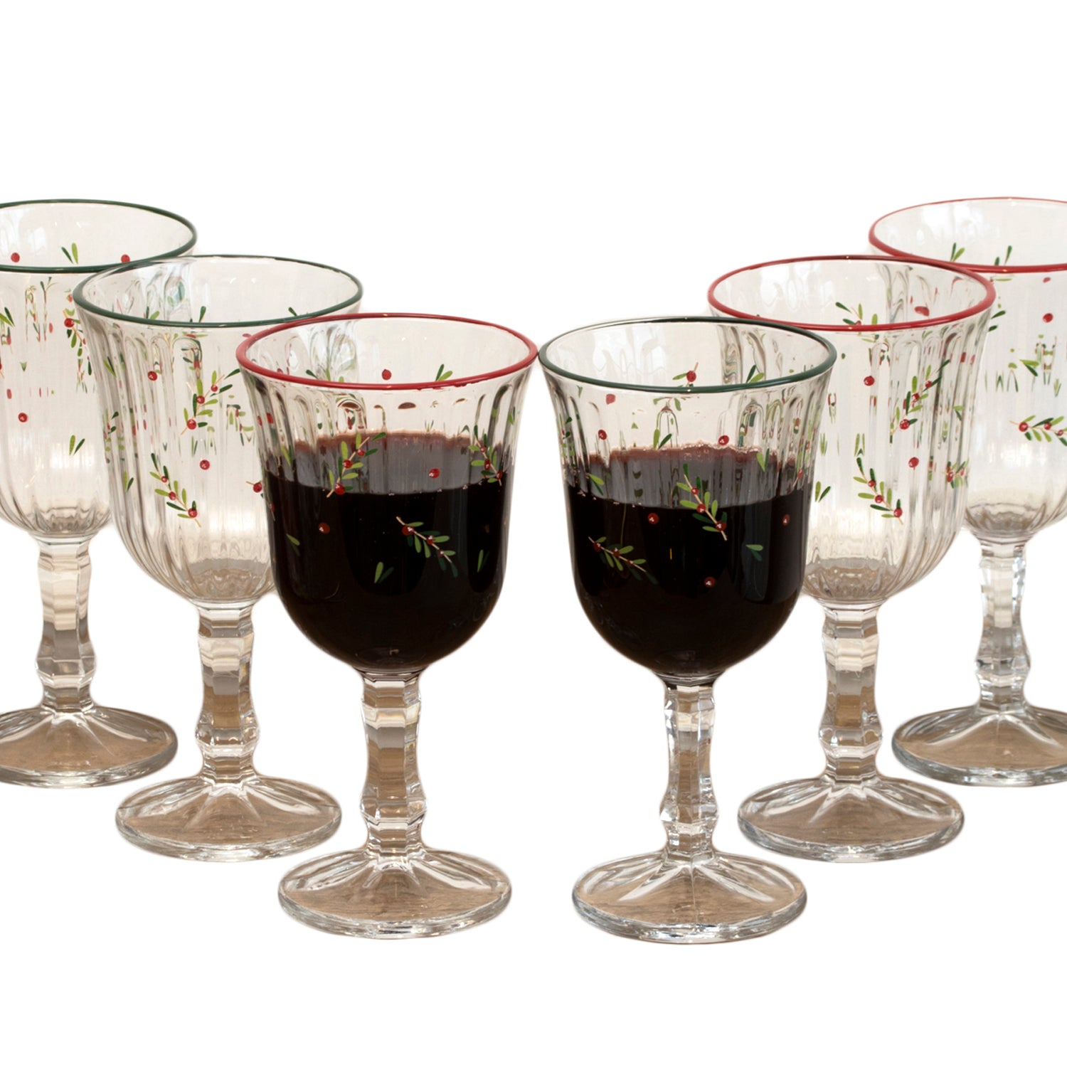 Set Of 6 Christmas Hollyberry Wine Glasses