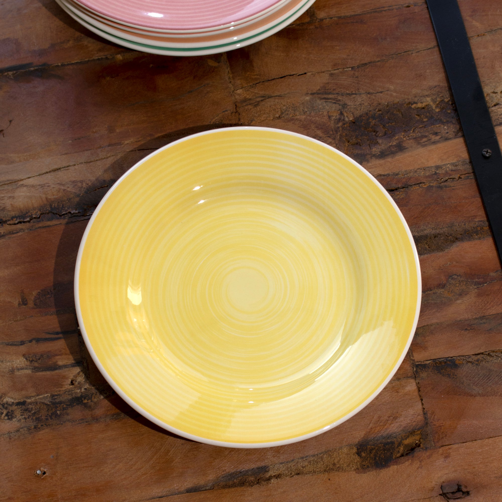 Set Of 6 Stoneware Rainbow Dinner Plates