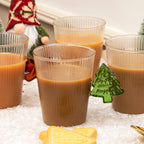 Set Of 4 Ribbed Glass Christmas Handle Mugs