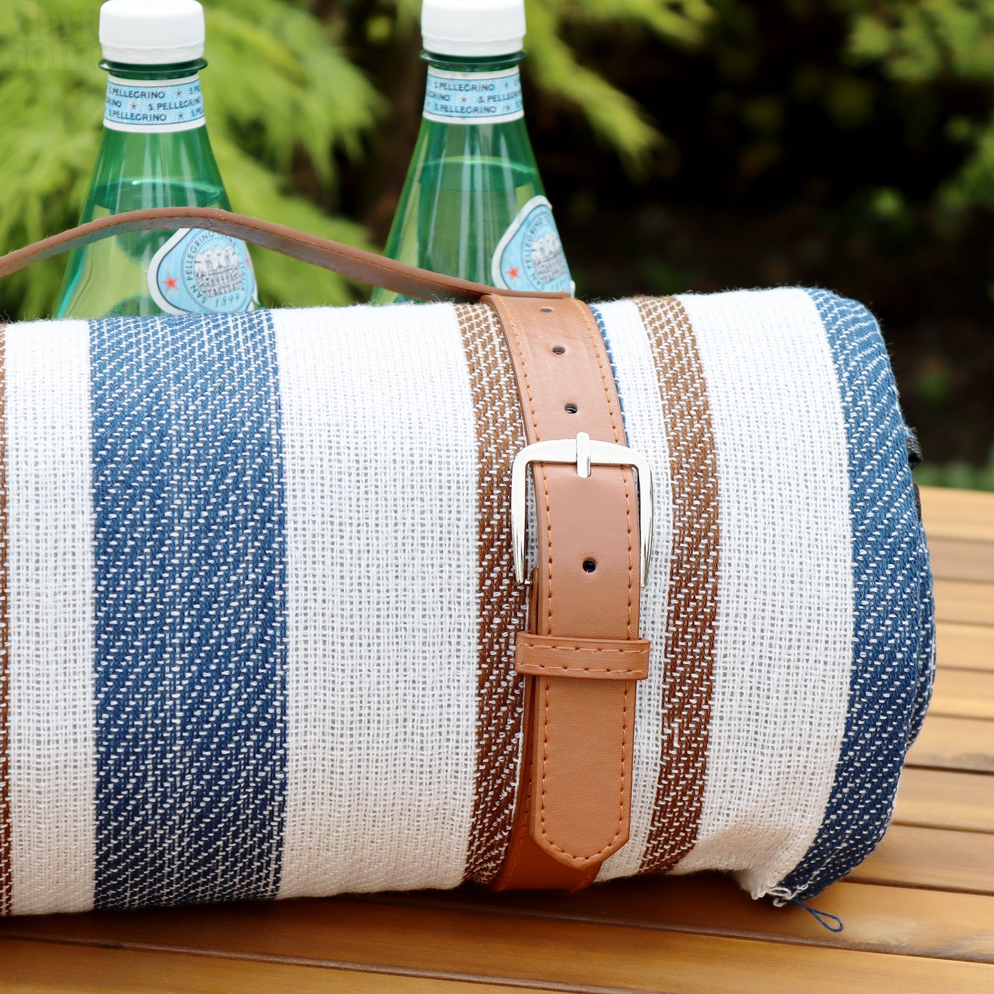 Blue And Brown Striped Picnic Blanket
