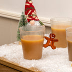 Set Of 4 Ribbed Glass Christmas Handle Mugs