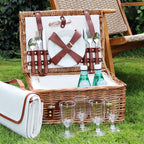 4 Person Fitted White Wicker Picnic Basket