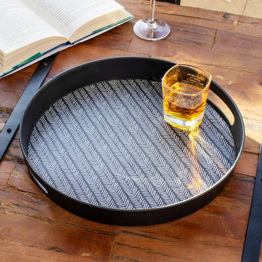 Black Monochrome Round Serving Tray