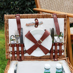 4 Person Fitted White Wicker Picnic Basket