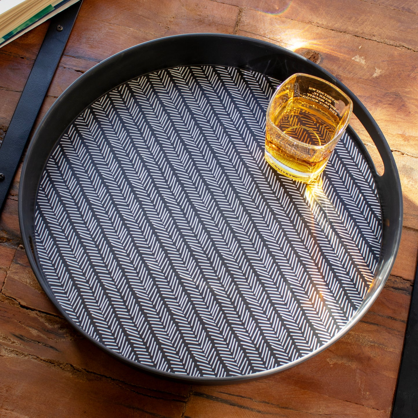 Black Monochrome Round Serving Tray