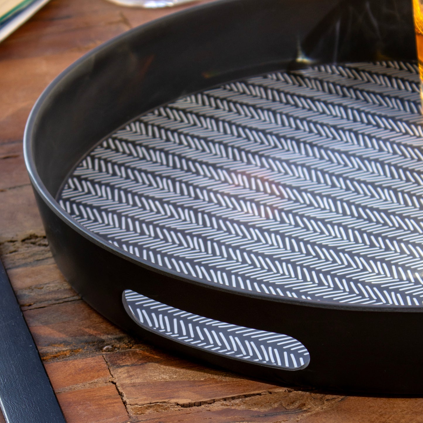 Black Monochrome Round Serving Tray