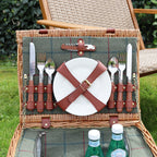 4 Person Fitted Green Tweed Wicker Picnic Basket