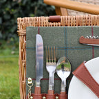 4 Person Fitted Green Tweed Wicker Picnic Basket