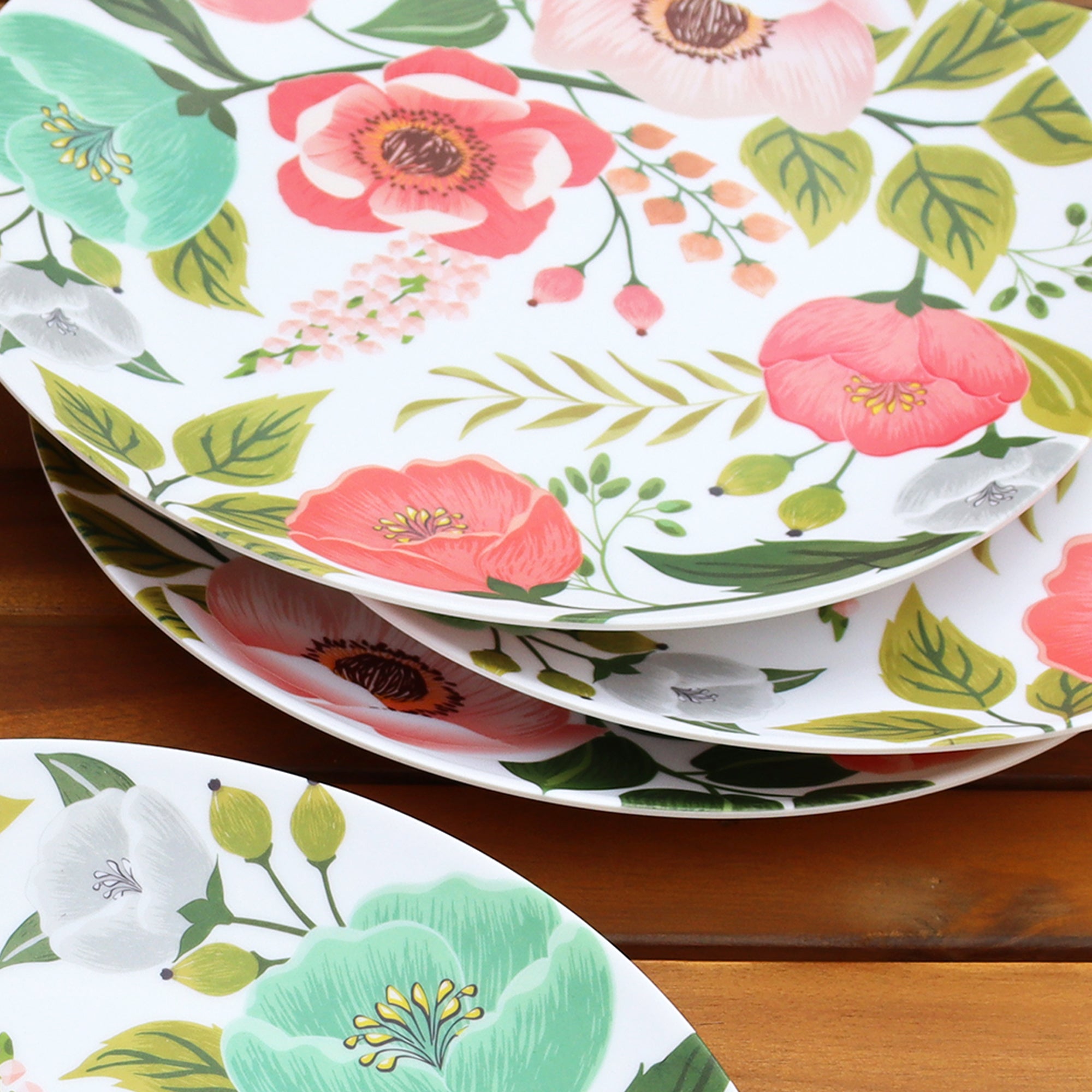 Set Of 4 Flower Garden Outdoor Plates