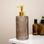 Brown Tall Ribbed Glass Soap Dispenser