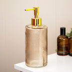 Beige Tall Ribbed Glass Soap Dispenser