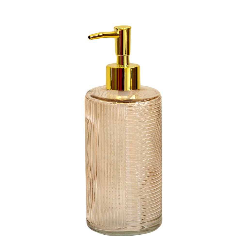 Beige Tall Ribbed Glass Soap Dispenser
